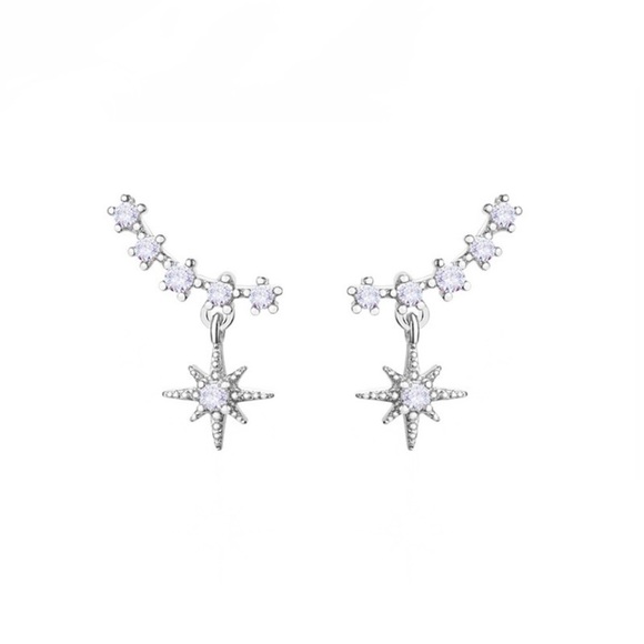 925 Silver Post CZ Diamond Six-Pointed Star Stud Earrings for Women - Picture 3 of 4